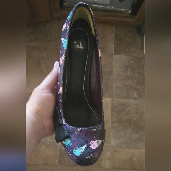 Tuk Icecream Retro EVIL Purple and Black Women's Heels with Bow Size 8 T.U.K. - Picture 2 of 5